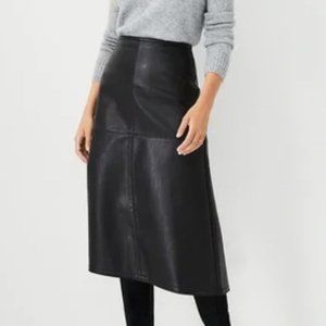 Ann Taylor Black Midi Faux Leather Skirt Size 12 NWT